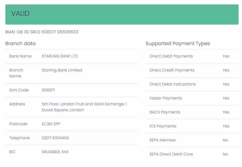 Screenshot from Mintly's tools showing example of valid account data